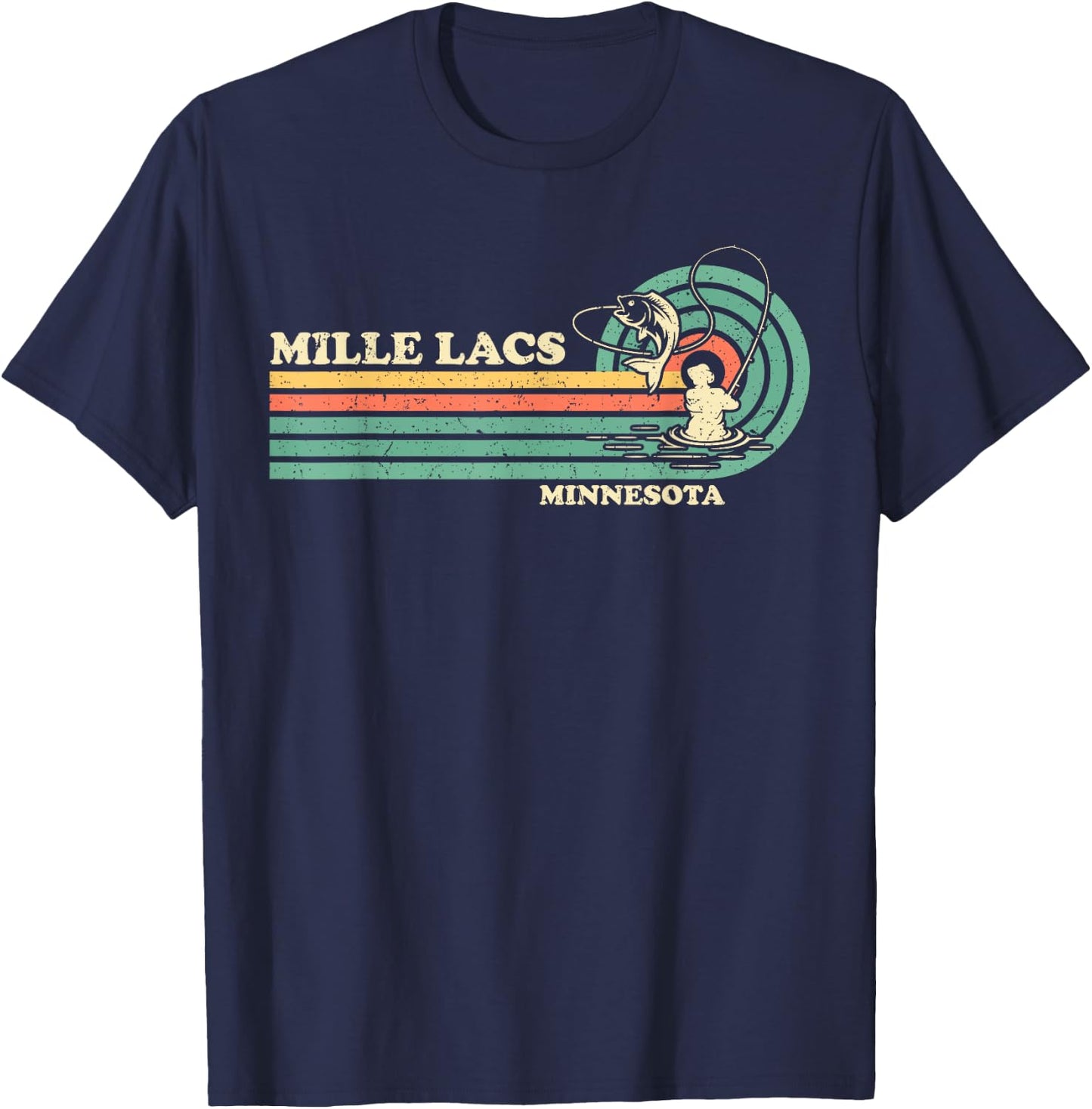 Vintage Retro Summer Fishing Minnesota Mille Lacs Lake Men Women Kids T-Shirt - T-Shirt | Navy