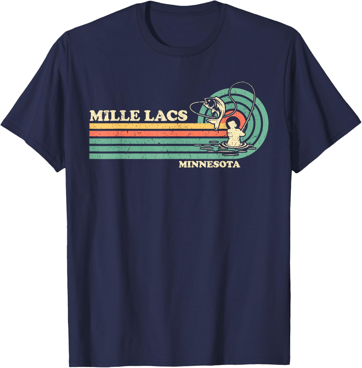 Vintage Retro Summer Fishing Minnesota Mille Lacs Lake Men Women Kids T-Shirt - T-Shirt | Navy