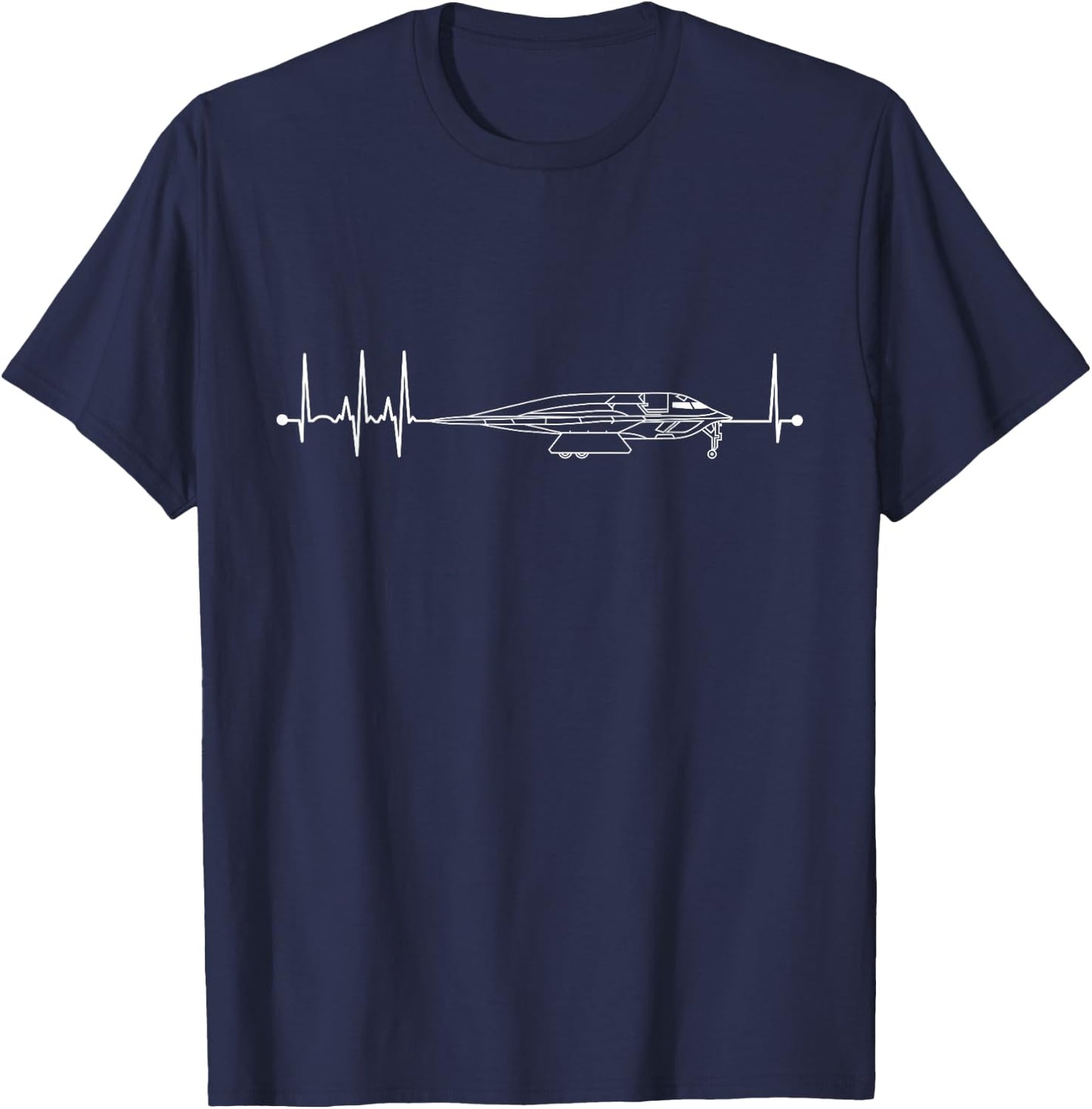 B-2 Bomber Schematic Airplane Pulse EKG Pilot B2 Heartbeat T-Shirt - T-Shirt | Navy