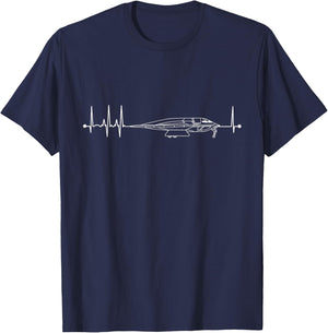B-2 Bomber Schematic Airplane Pulse EKG Pilot B2 Heartbeat T-Shirt - T-Shirt | Navy