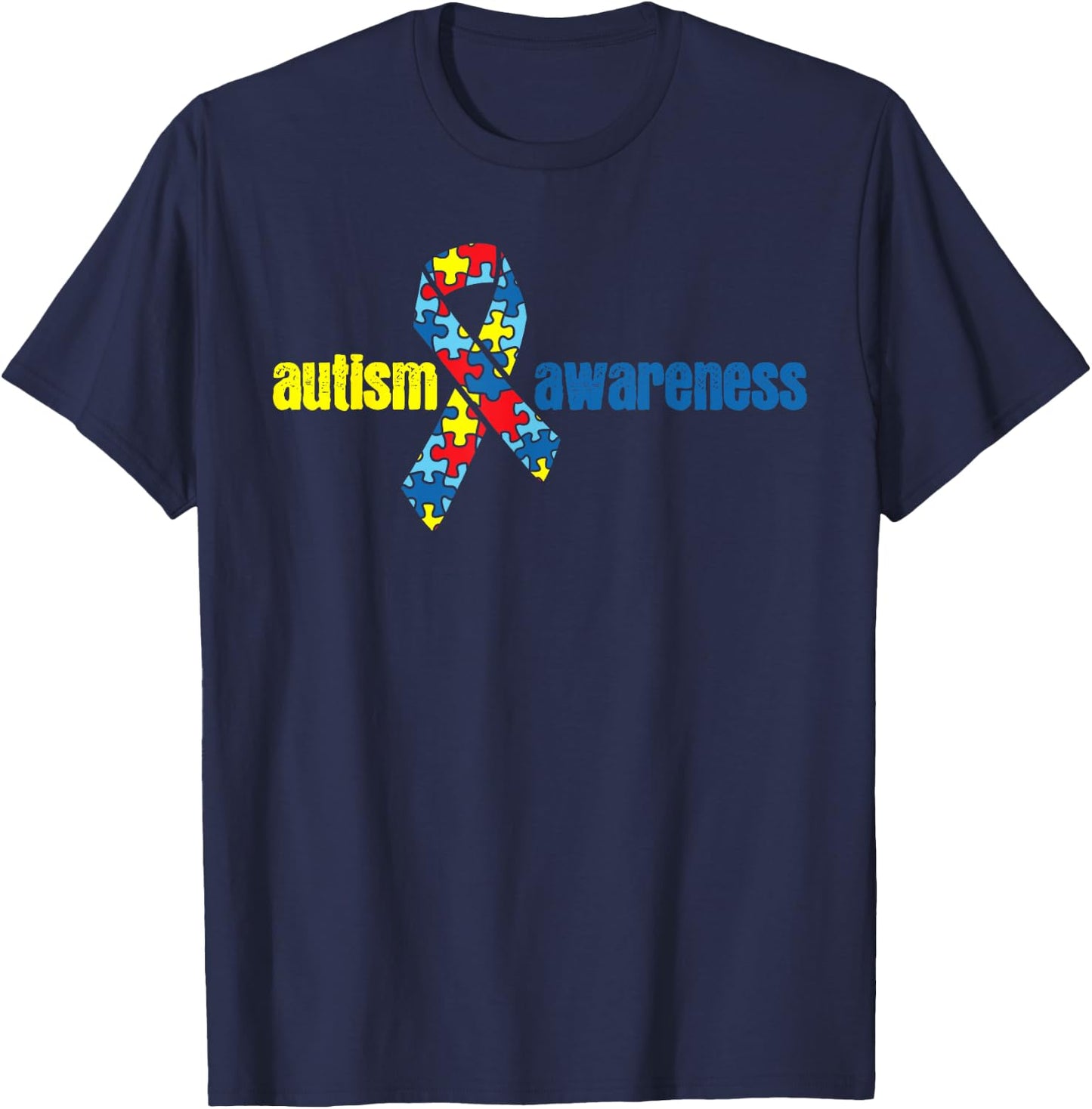 Autism Autism Awareness Ribbon Piece Gift T-Shirt - T-Shirt | Navy