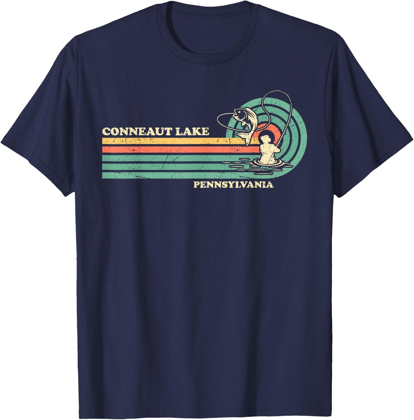 Vintage Retro Summer Fishing Pennsylvania Conneaut Lake T-Shirt - T-Shirt | Navy