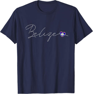 Belize Love Belizian Flag and Heart on Belize T-Shirt - T-Shirt | Navy