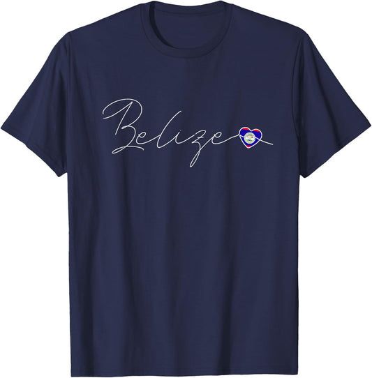 Belize Love Belizian Flag and Heart on Belize T-Shirt - T-Shirt | Navy