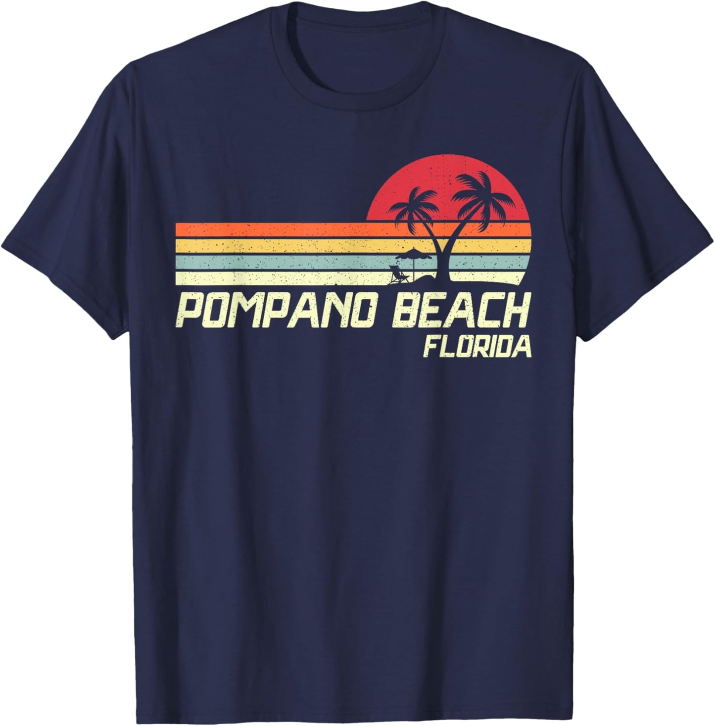 Summer Vacation Vintage Florida Pompano Beach T-Shirt - T-Shirt | Navy