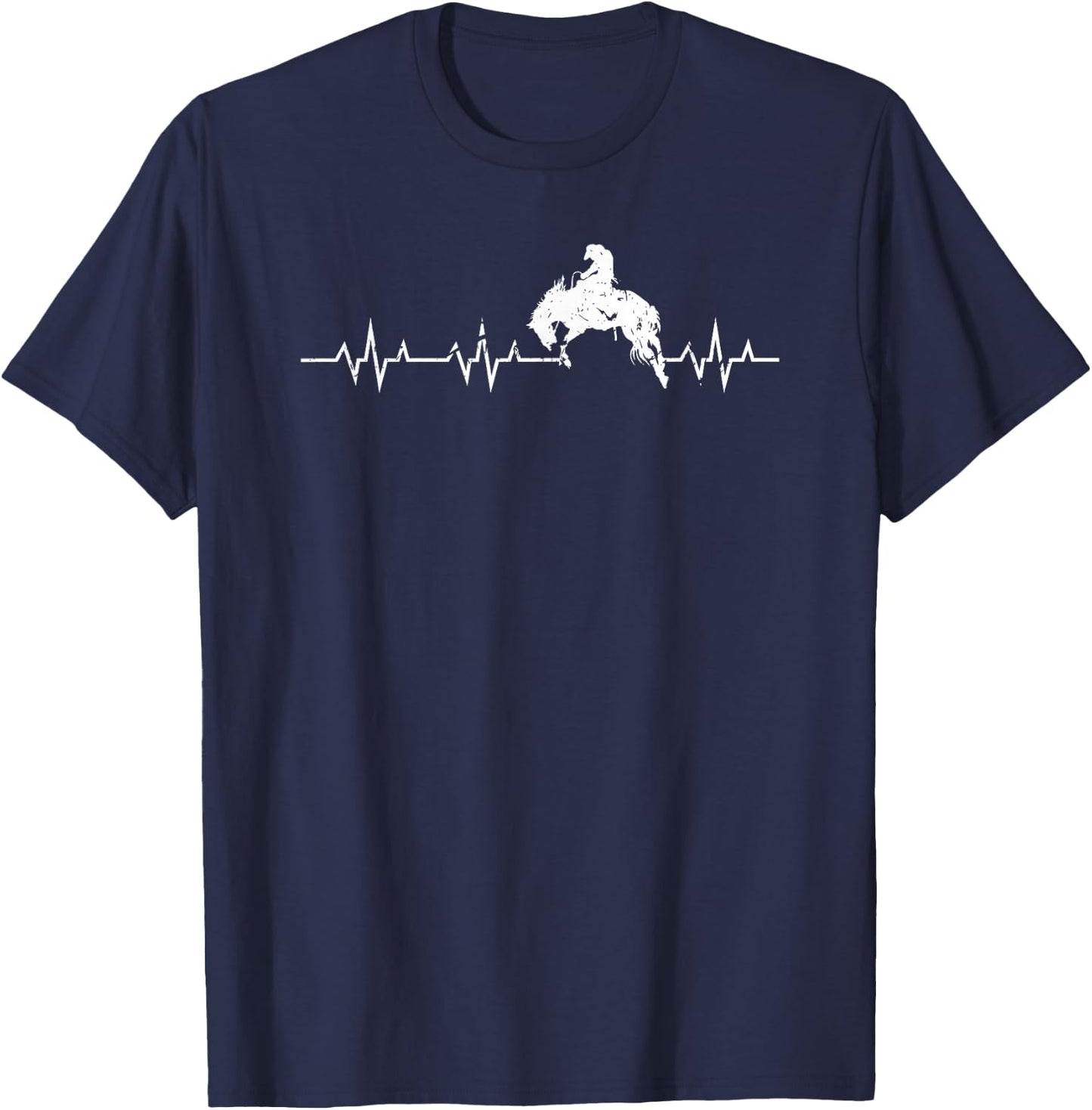 Rodeo Heartbeat, Bronc Riding Bucking Horse Western Cowboy T-Shirt - T-Shirt | Navy