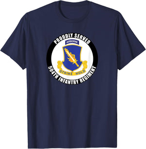 Proudly Served 504th Infantry Regiment Airborne Army Veteran T-Shirt - T-Shirt | Navy