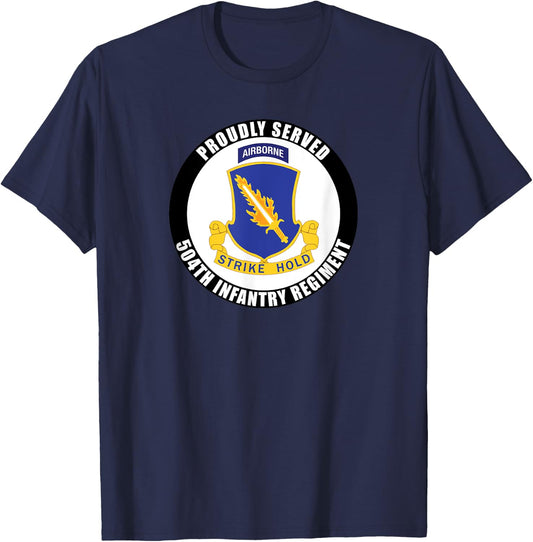 Proudly Served 504th Infantry Regiment Airborne Army Veteran T-Shirt - T-Shirt | Navy