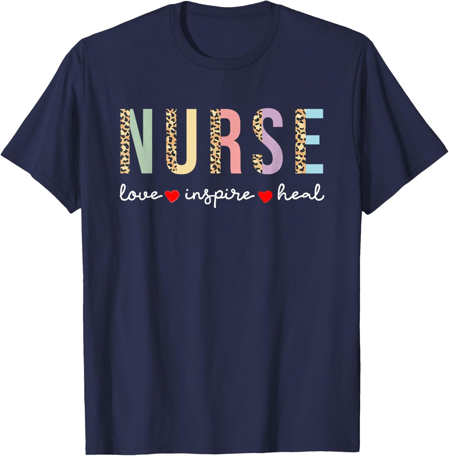 Leopard print Nurse Love Inspire Heal T-Shirt - T-Shirt | Navy
