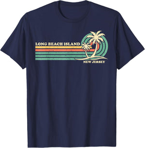 Vintage Retro Summer Vacation New Jersey Long Beach Island Men Women Girls Kids T-Shirt - T-Shirt | Navy