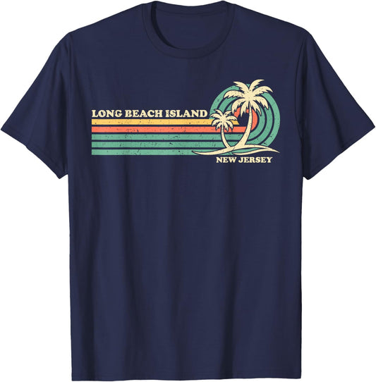 Vintage Retro Summer Vacation New Jersey Long Beach Island Men Women Girls Kids T-Shirt - T-Shirt | Navy