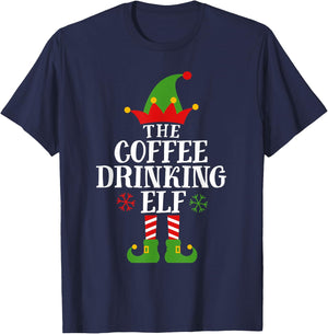 The Coffee Drinking Elf Funny Matching Family Christmas T-Shirt - T-Shirt | Navy