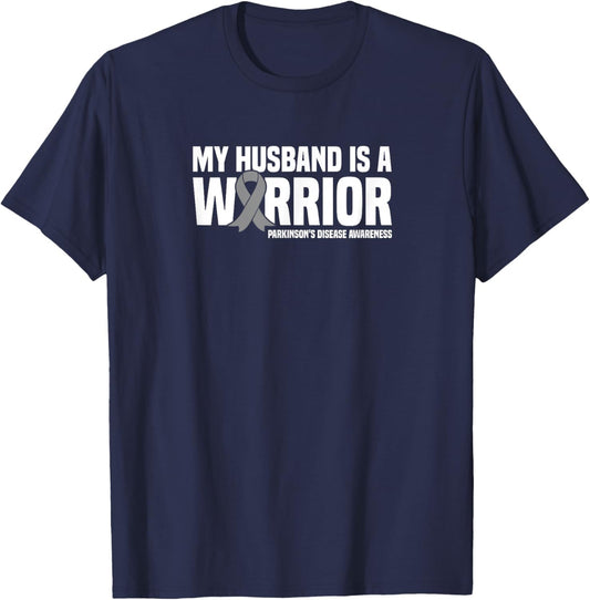 My Husband is a Warrior Parkinson's Disease Awareness T-Shirt - T-Shirt | Navy