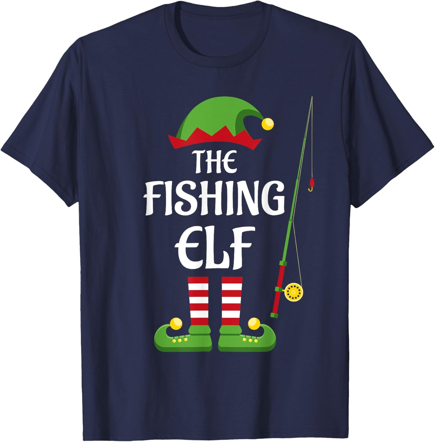 Fishing Elf Family Matching Group Christmas T-Shirt - T-Shirt | Navy