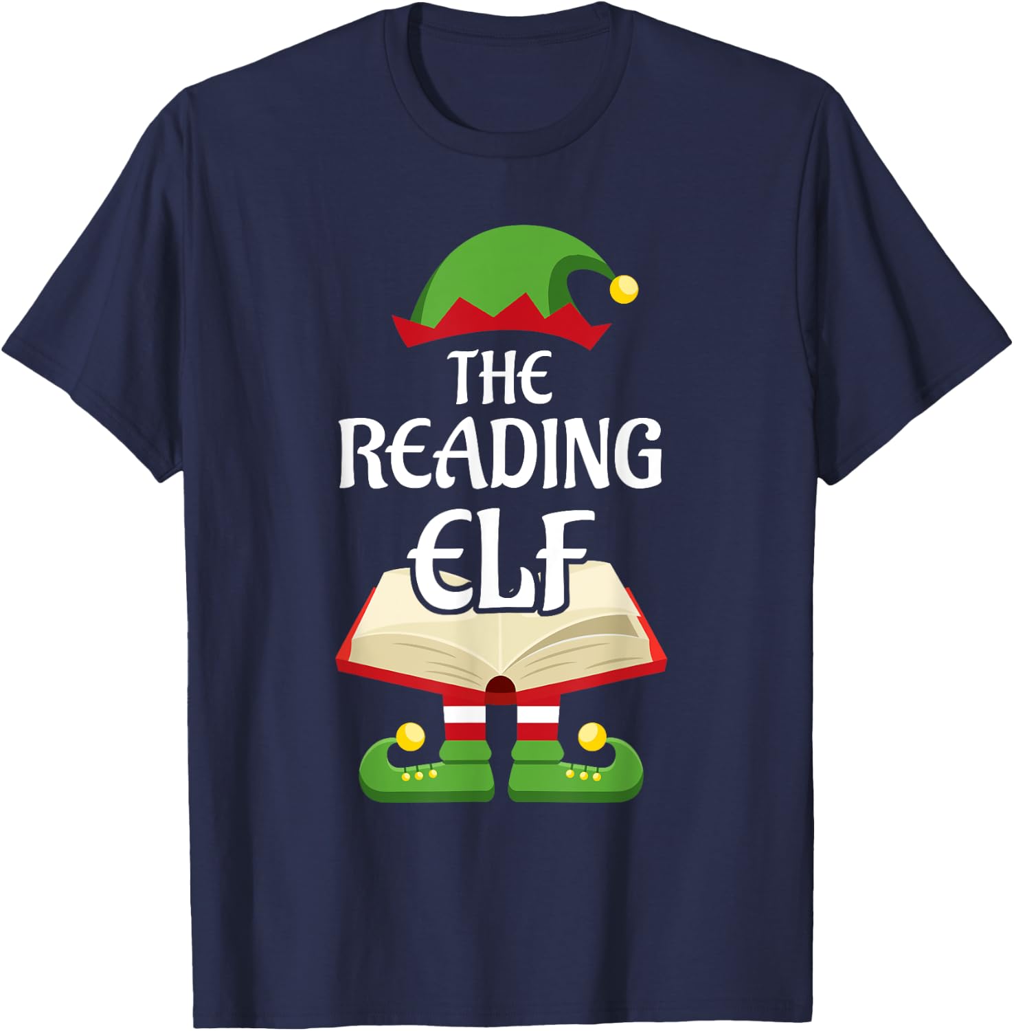 Reading Elf Family Matching Group Christmas Books T-Shirt - T-Shirt | Navy