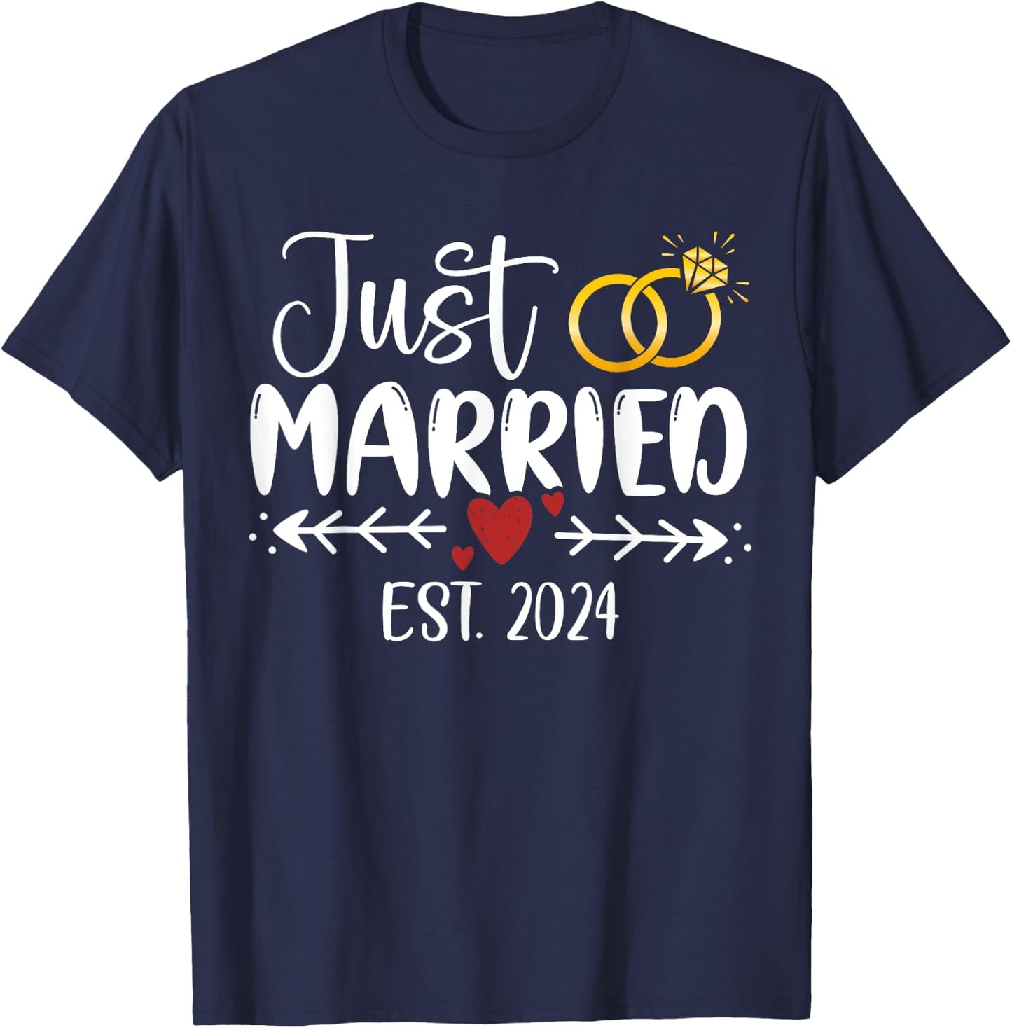 Just Married 2024 Couple Newlywed Bride And Groom Wedding T-Shirt - T-Shirt | Navy