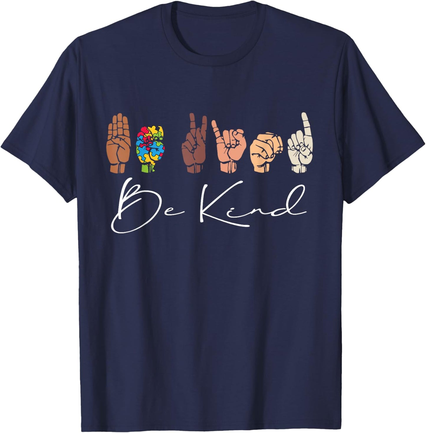Be Kind, Teachers Interpreter ASL Sign Language Hand Talking Women Girls Kids T-Shirt - T-Shirt | Navy