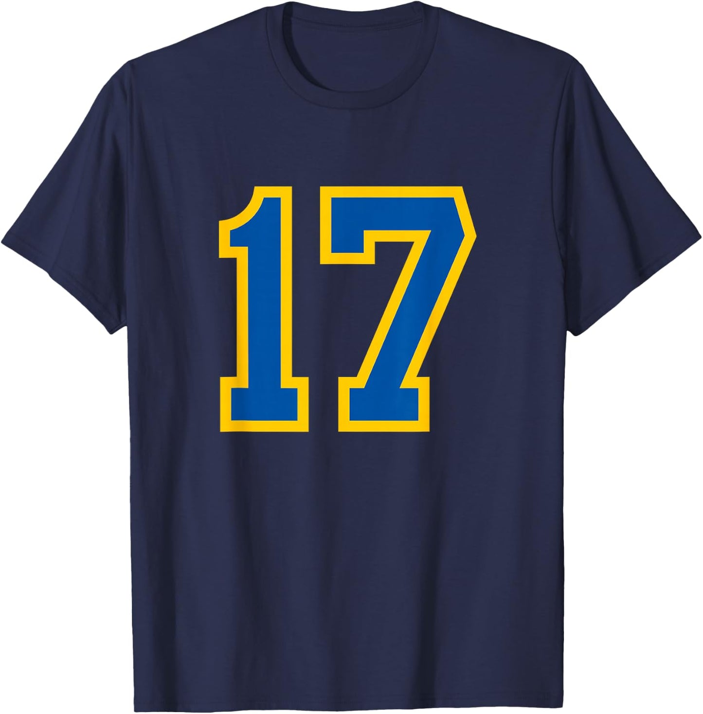 Blue Yellow Sport Team Number #17 T-Shirt - T-Shirt | Navy