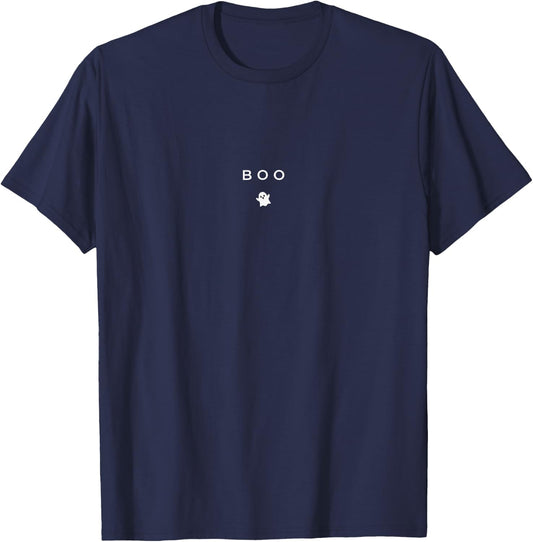 BOO Ghost Halloween Subtle Minimal Fall Funny Trick Treat T-Shirt - T-Shirt | Navy