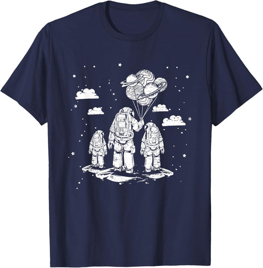 Fathers Day Dad and Children Astronauts Space T-Shirt - T-Shirt | Navy
