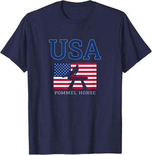 USA Flag Pommel Horse Gymnastics Team American Gymnast T-Shirt - T-Shirt | Navy