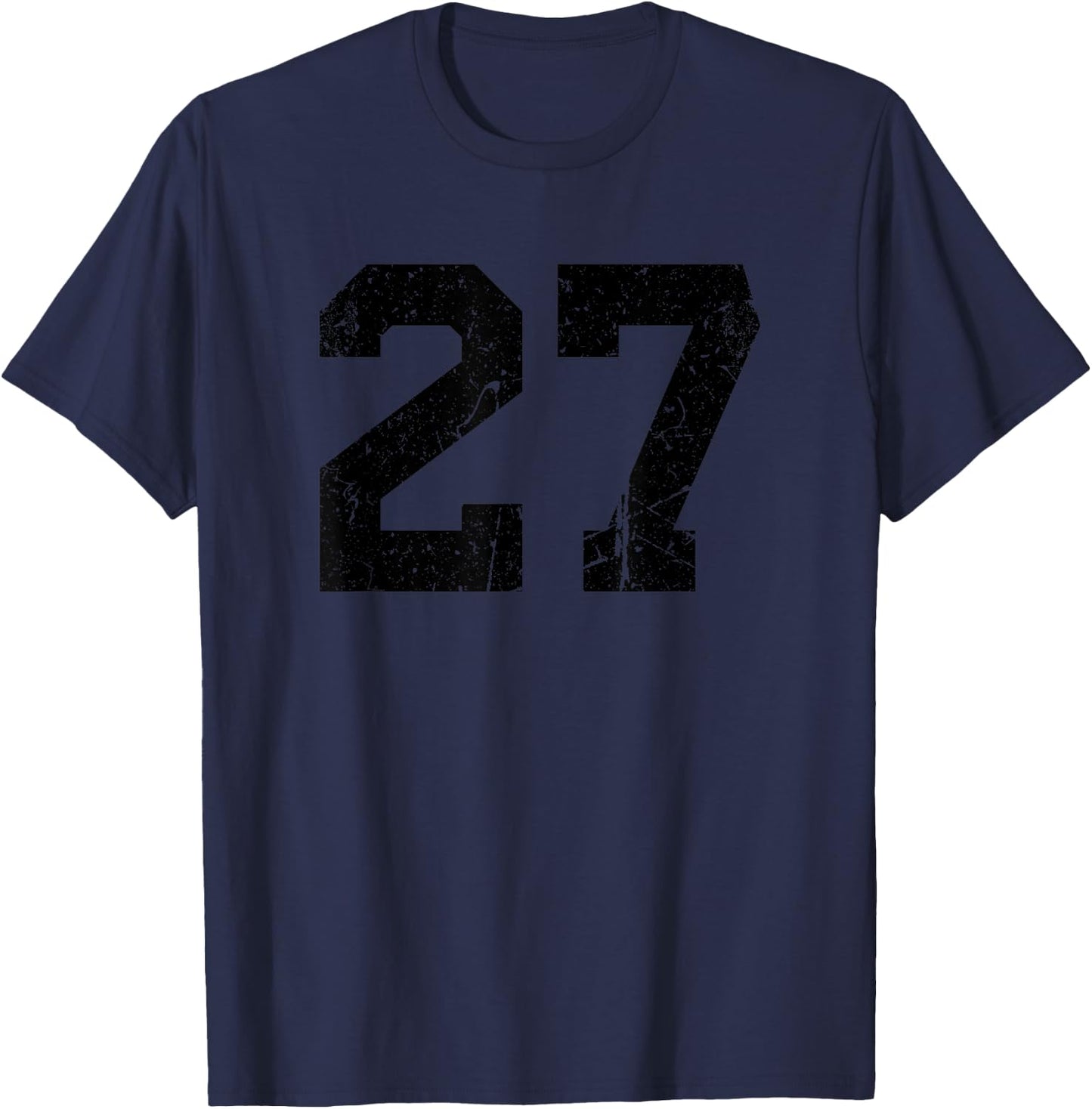 Number #27 Sport Black Distressed Varsity Number T-Shirt - T-Shirt | Navy