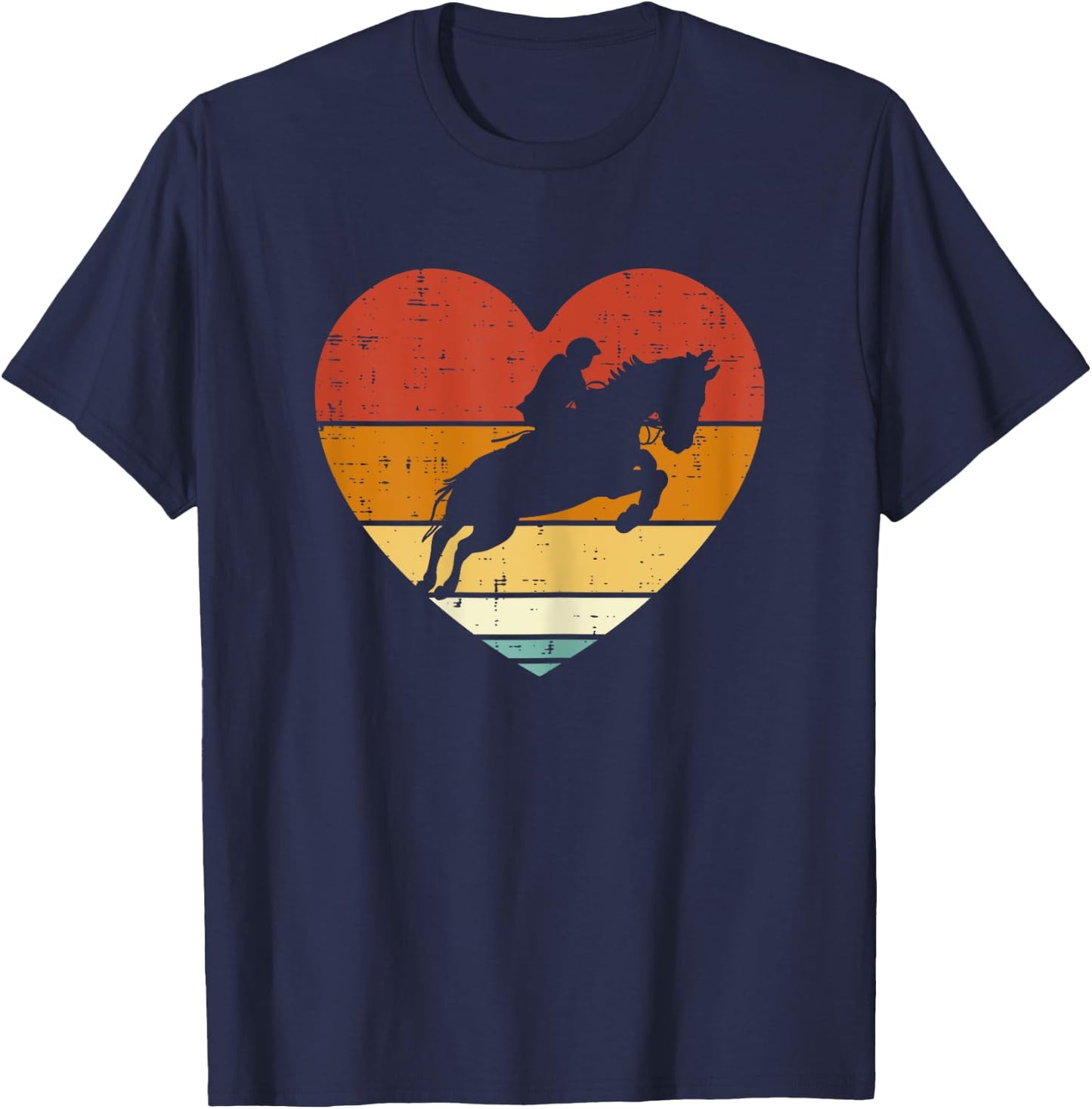 Equestrian Horse Jump Heart Sunset Retro Women Kids Girls T-Shirt - T-Shirt | Navy