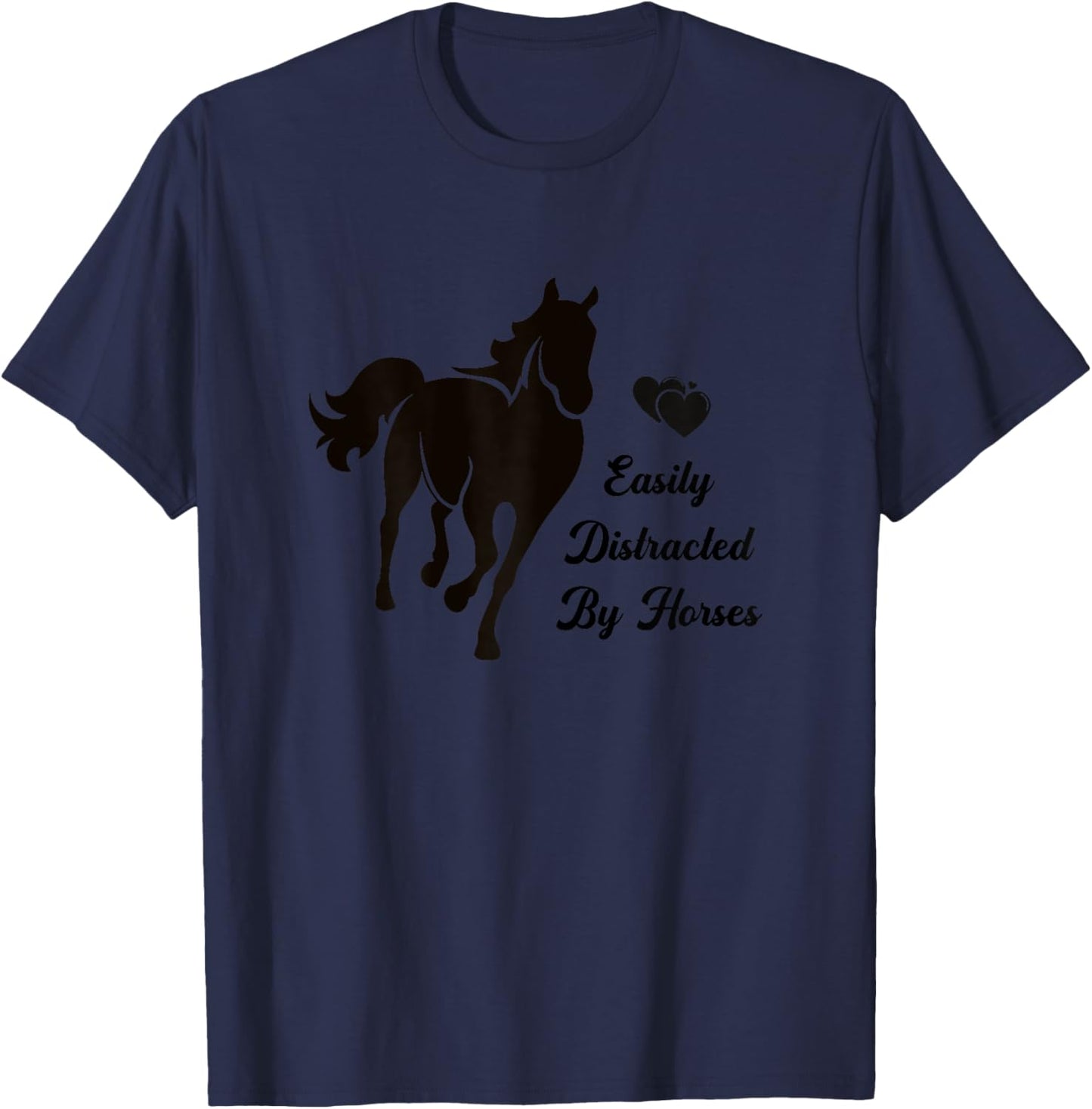 Easily Distracted By Horses Horse Back Riding Graphic T-Shirt - T-Shirt | Navy