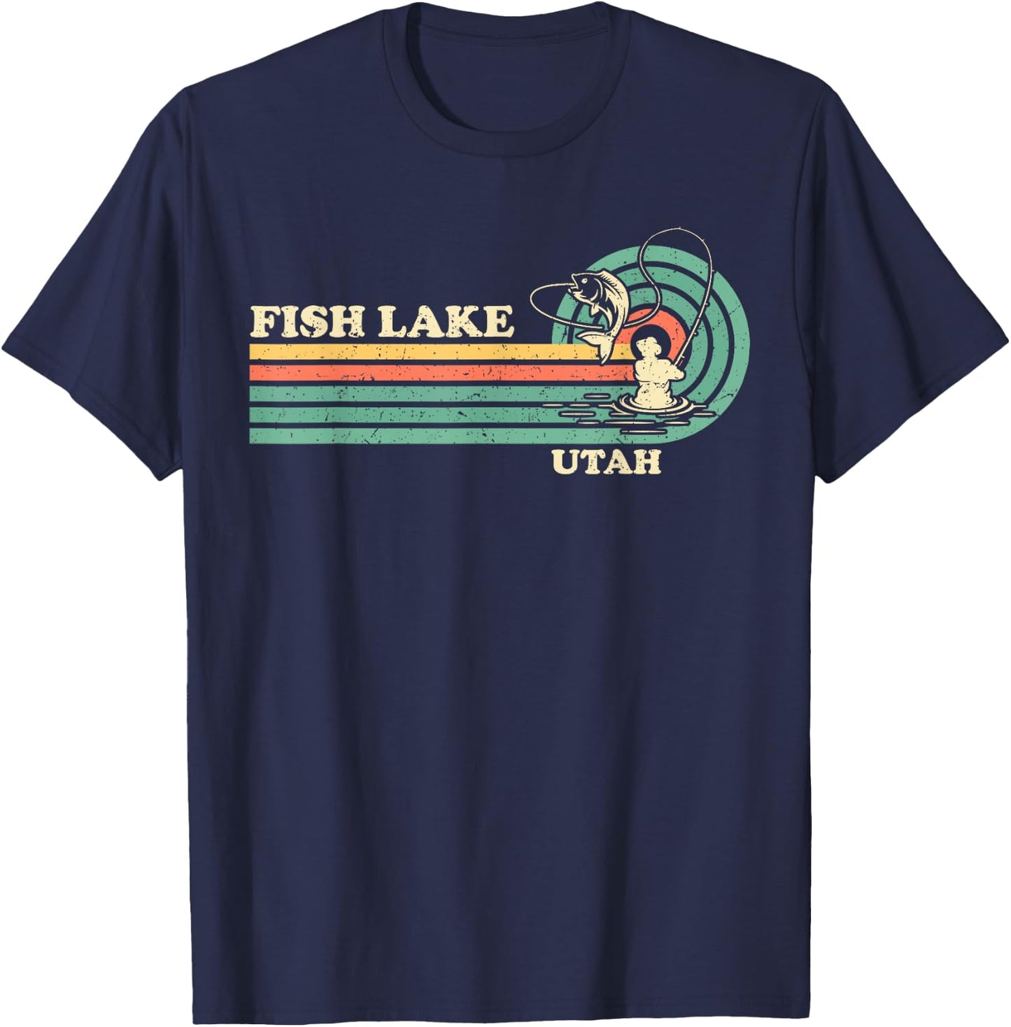 Vintage Retro Summer Fishing Utah Fish Lake T-Shirt - T-Shirt | Navy