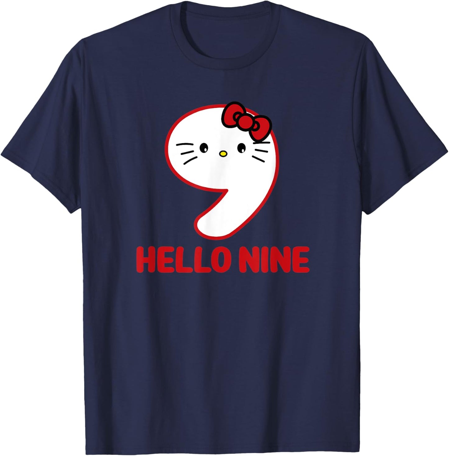Happy Birthday Kitty, Cute Hello Nine Bday 9th Kawaii Gift T-Shirt - T-Shirt | Navy