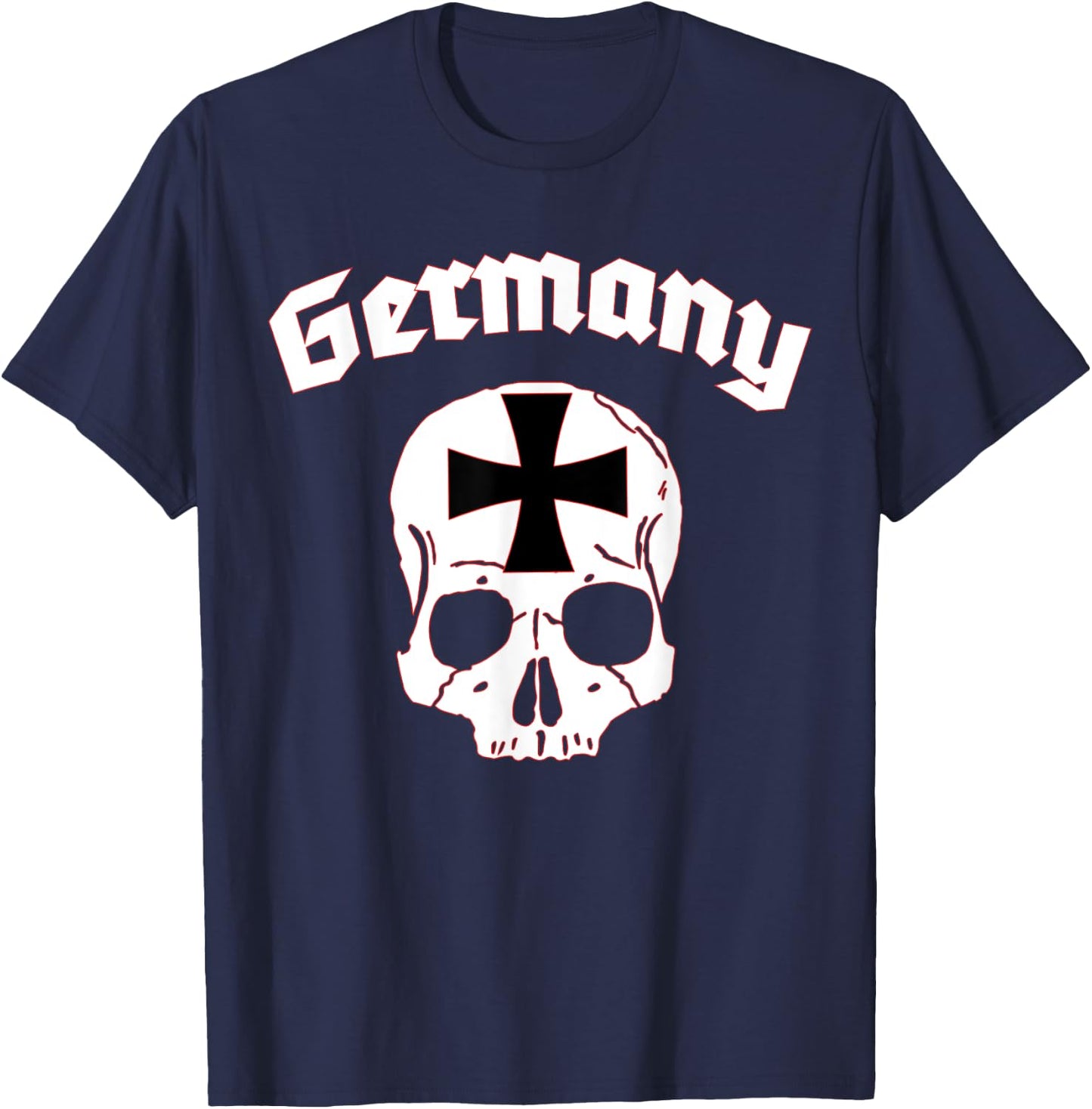 Germany Skull Old German Lettering Iron Cross T-Shirt - T-Shirt | Navy