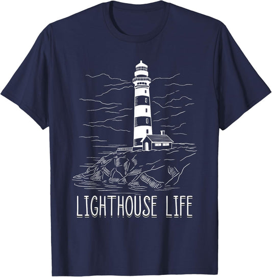 Lighthouse Life Seaside House Boating Sailing Lover Sea T-Shirt - T-Shirt | Navy