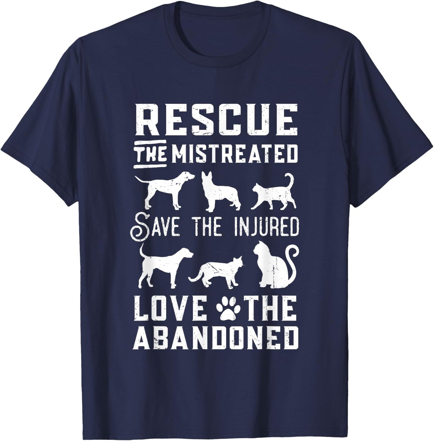 Dog Lover Cat Lover Rescue Save Love Animal Rescue Awareness Women Kids T-Shirt - T-Shirt | Navy