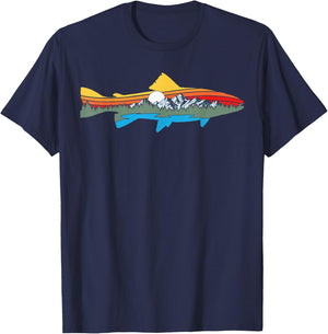 Artistic Trout Nature & Outdoor Fish & Fishing Graphic T-Shirt - T-Shirt | Navy