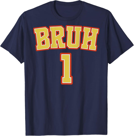 (BACK PRINT) Bruh 1 and 2 Funny Matching Brother Twin Boys T-Shirt - T-Shirt | Navy