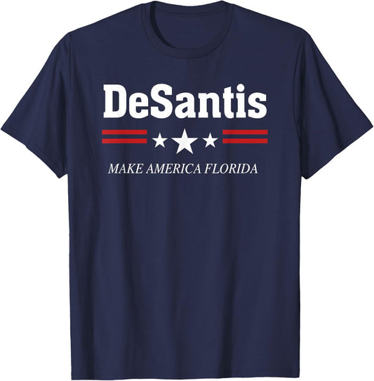 Ron DeSantis for President 2024 Election Proud Republican - Black, -Adults, Short Sleeve, , Political, Casual, Modern, Stars T-Shirt - T-Shirt | Navy