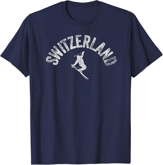 Switzerland Ski Vintage Swiss Skiing Skier Winter Pro Gear T-Shirt - T-Shirt | Navy