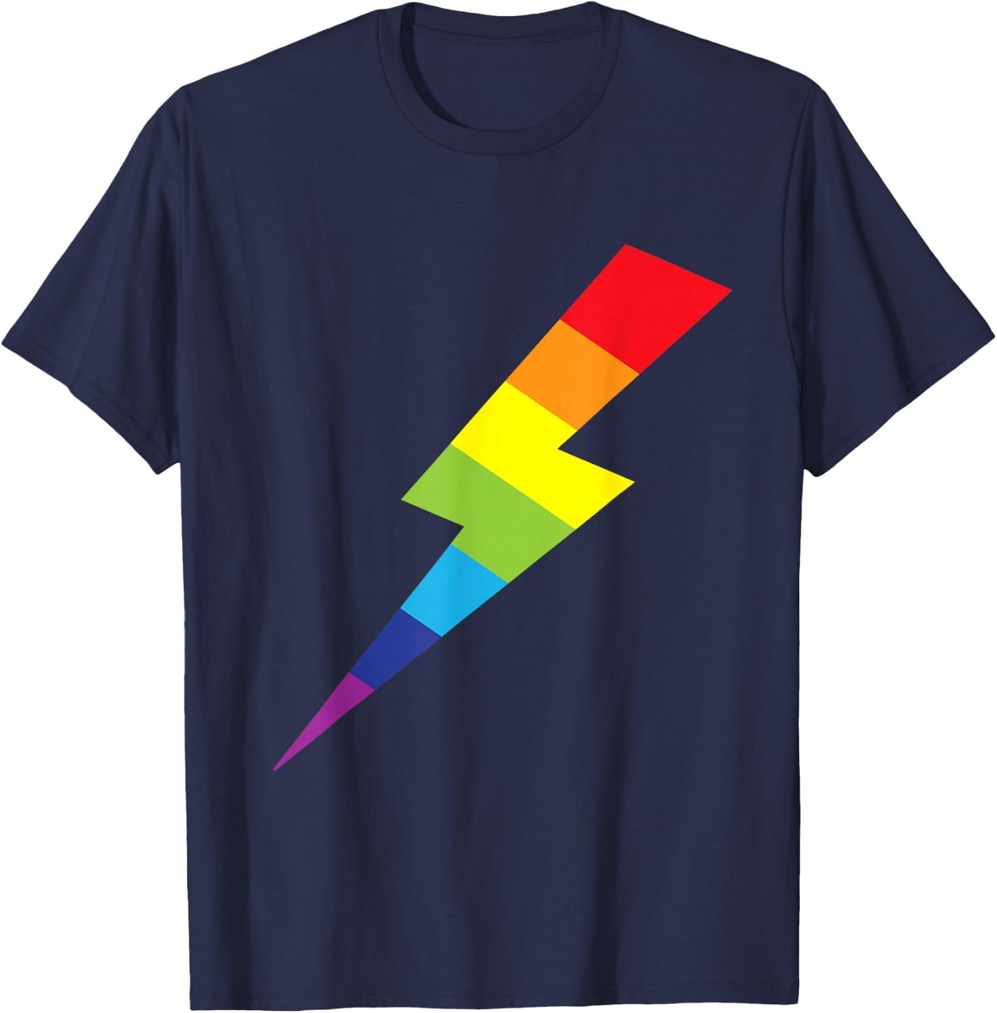 Awesome Rainbow Lightning Bolt Print T-Shirt - T-Shirt | Navy