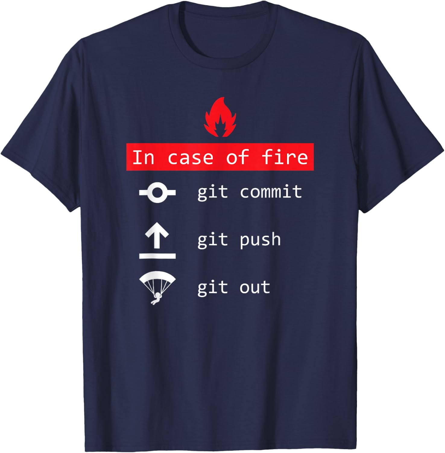 In Case Of Fire - Git Commit Push - Funny Programmer T-Shirt - T-Shirt | Navy