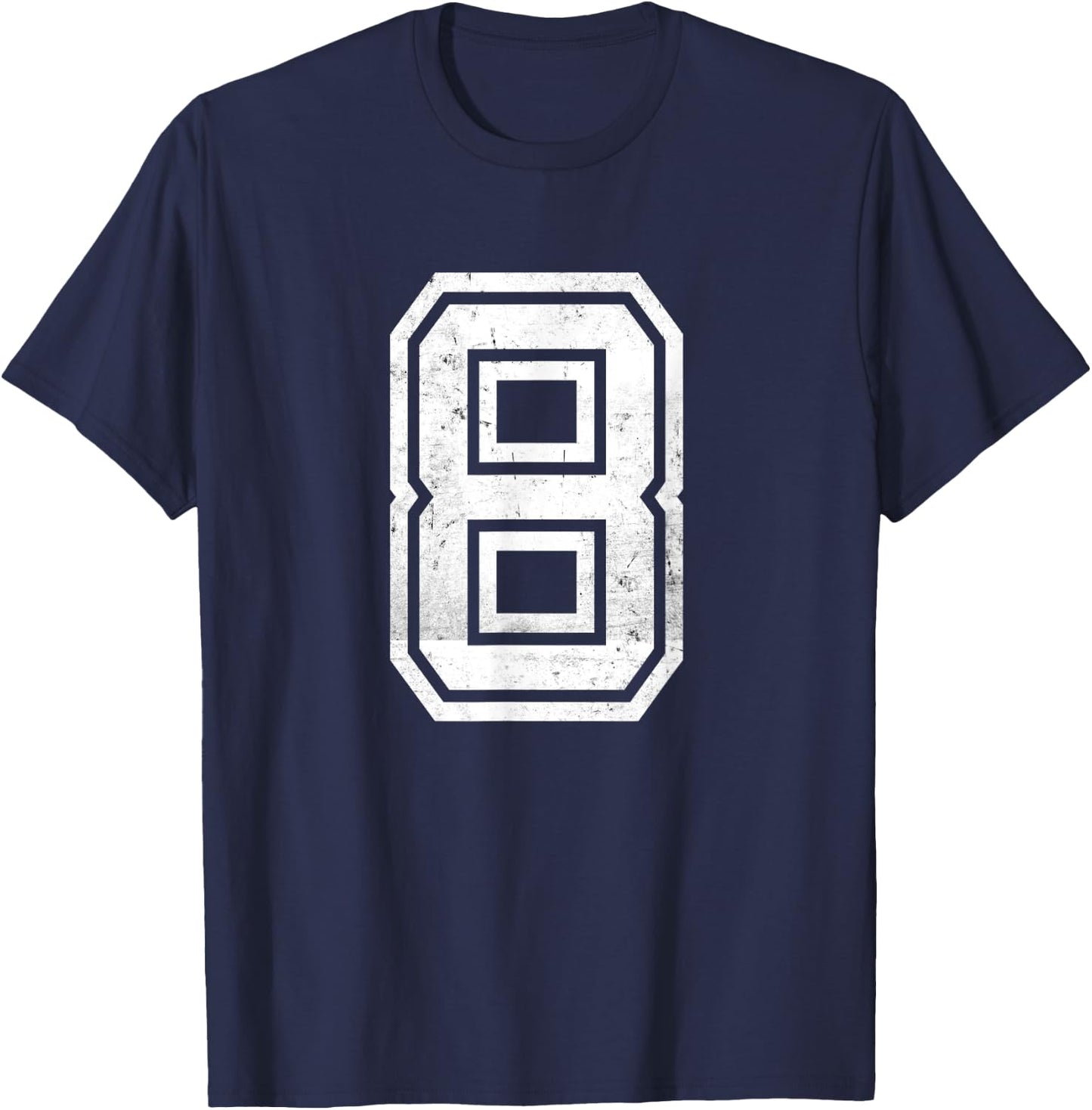 Distressed Number #8 Sport White Varsity Number T-Shirt - T-Shirt | Navy