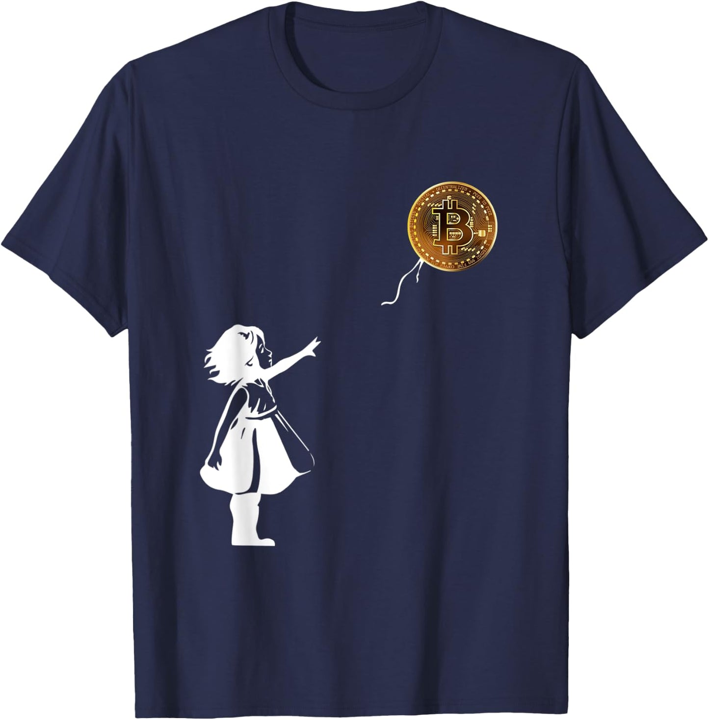 Bitcoin Balloon Girl Chasing A Fying Bitcoin Balloon T-Shirt - T-Shirt | Navy