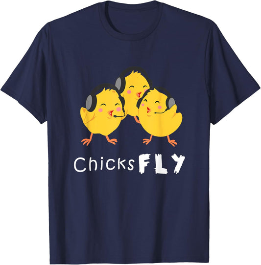 Female Pilot Gift Jet Plane Aviation Chick T-Shirt - T-Shirt | Navy