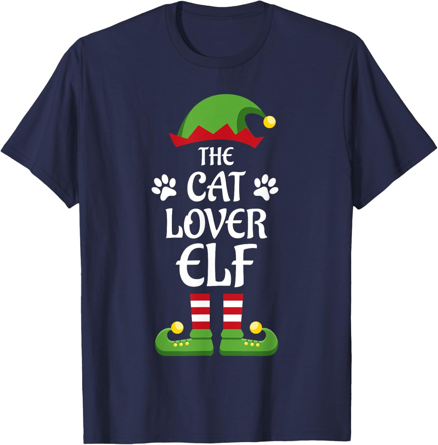 Cat Lover Elf Family Matching Group Christmas T-Shirt - T-Shirt | Navy