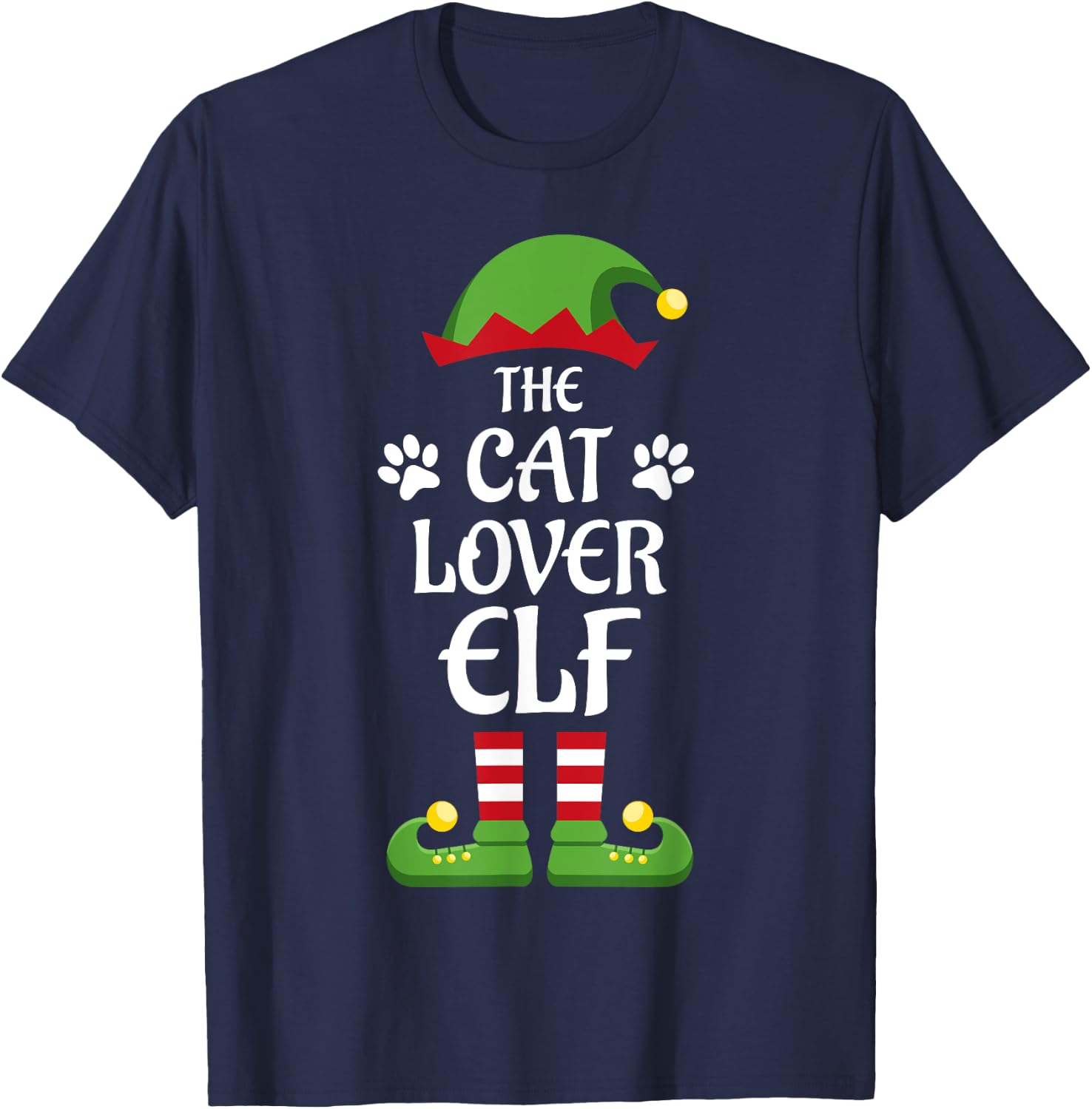 Cat Lover Elf Family Matching Group Christmas T-Shirt - T-Shirt | Navy