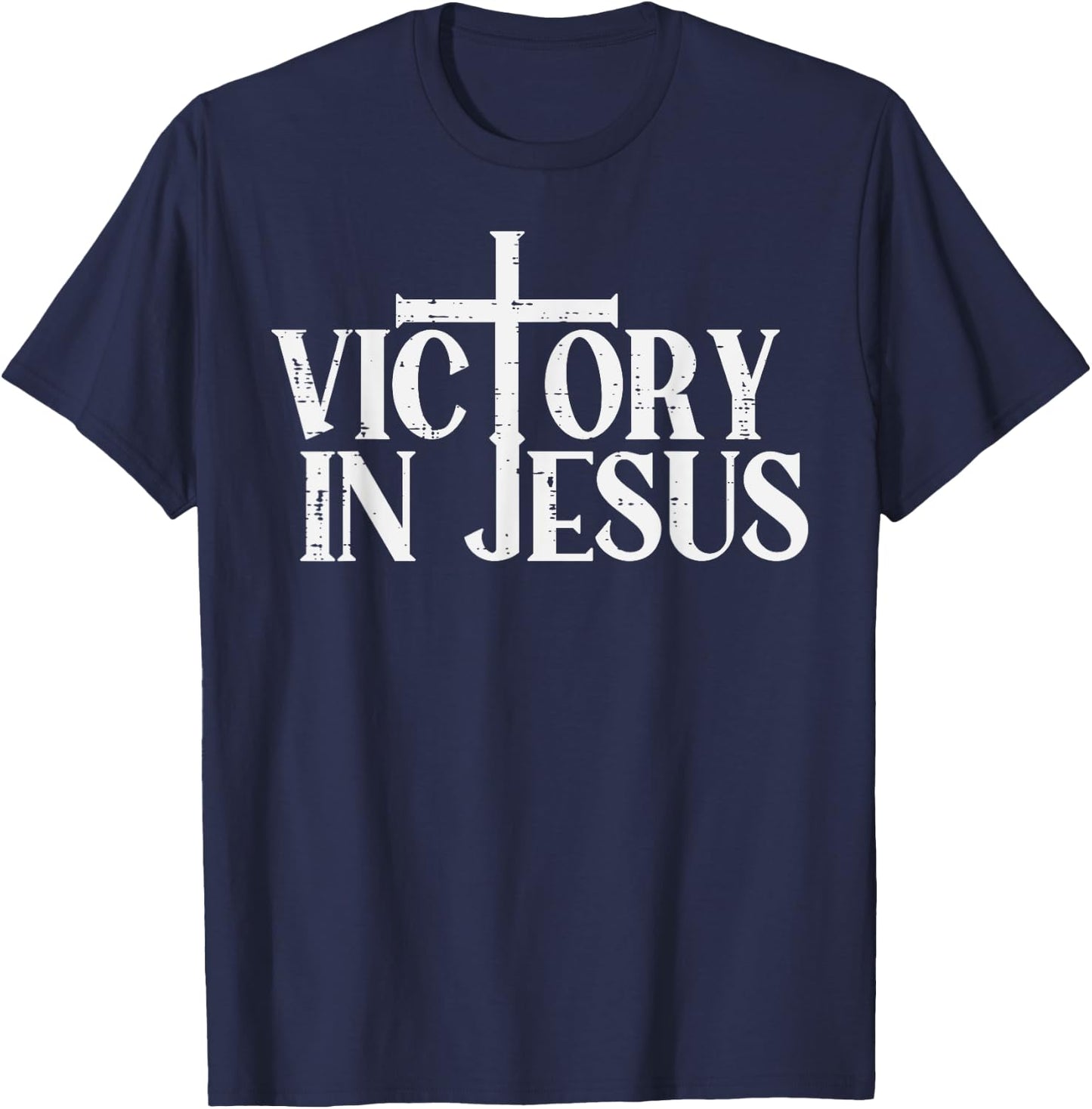 Victory In Jesus Cross God Faith Christian Men Women Kids T-Shirt - T-Shirt | Navy