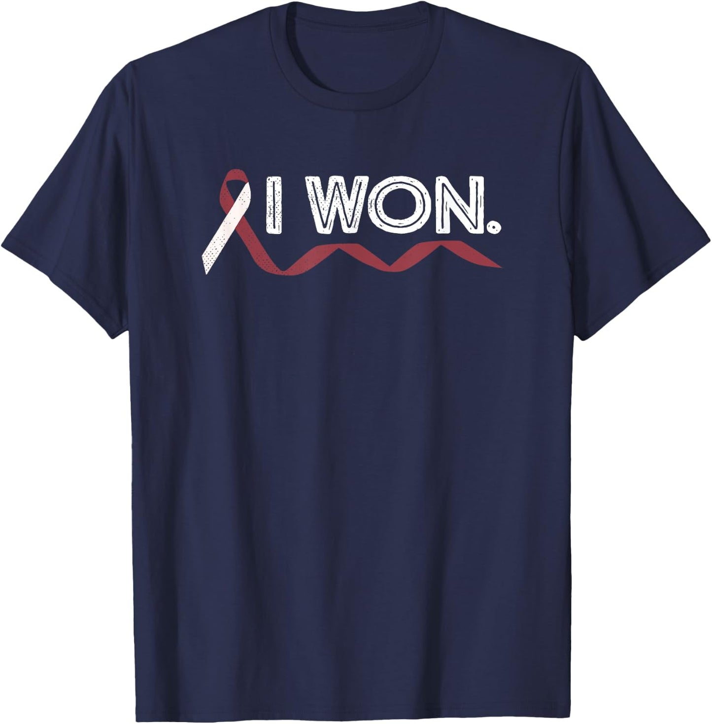 Head And Neck Cancer I Won Burgundy Ribbon Awareness Warrior T-Shirt - T-Shirt | Navy