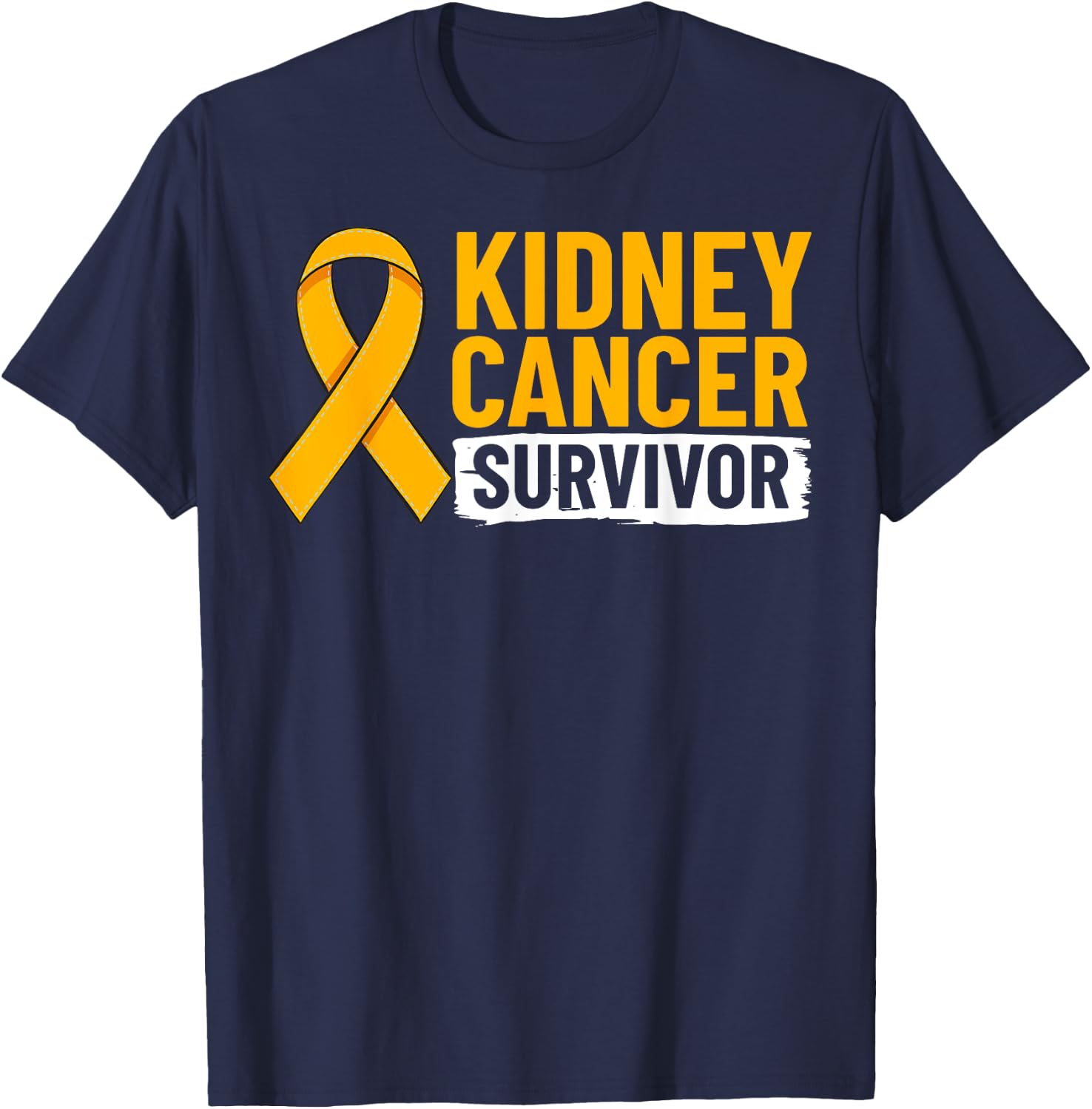 Kidney Cancer Orange Ribbon Awareness Survivor T-Shirt - T-Shirt | Navy