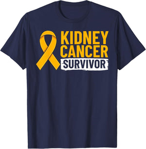Kidney Cancer Orange Ribbon Awareness Survivor T-Shirt - T-Shirt | Navy