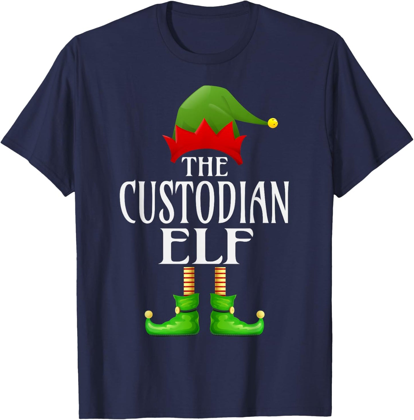 Custodian Elf Xmas Funny Family Matching Group Christmas T-Shirt - T-Shirt | Navy