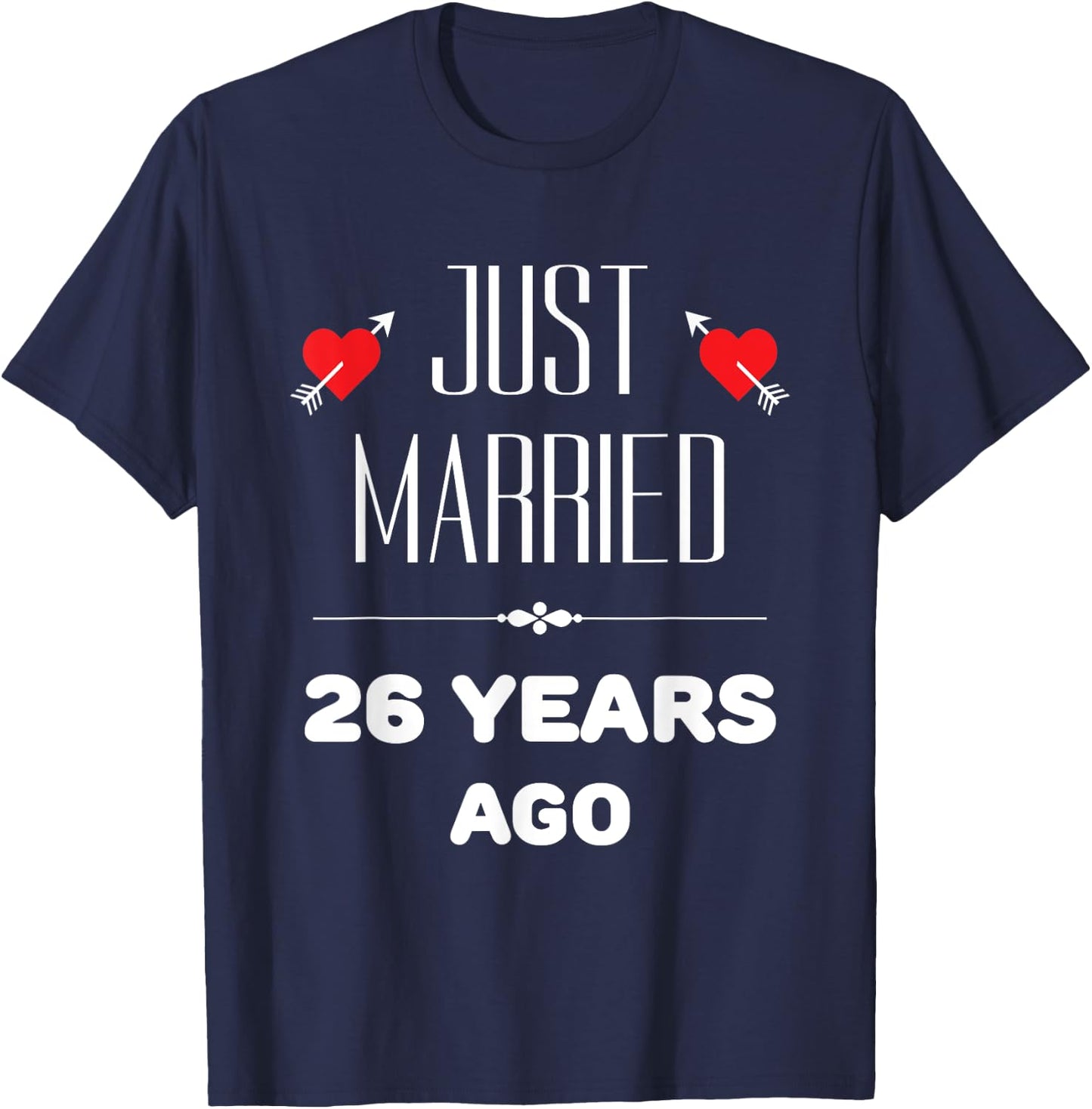 26th Year Wedding Anniversary With Loving Hearts T-Shirt - T-Shirt | Navy